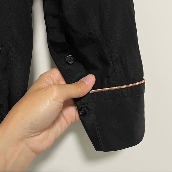 Sandro Paris ‘Paul’ Piped Silk V-Neck Blouse Black Size 1 / Small - Picture 6 of 12